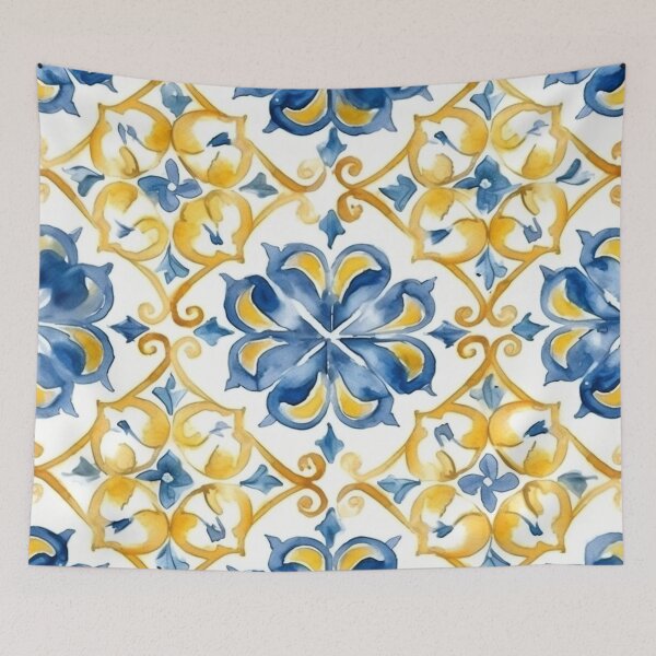 Item preview, yellowish-blue watercolor mosaic pattern designed and sold by DaisyMarroquin.