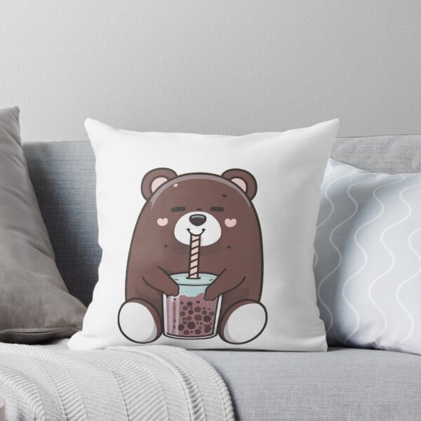 Item preview, kawaii bear with chocolate boba tea designed and sold by Whimsical Prints.