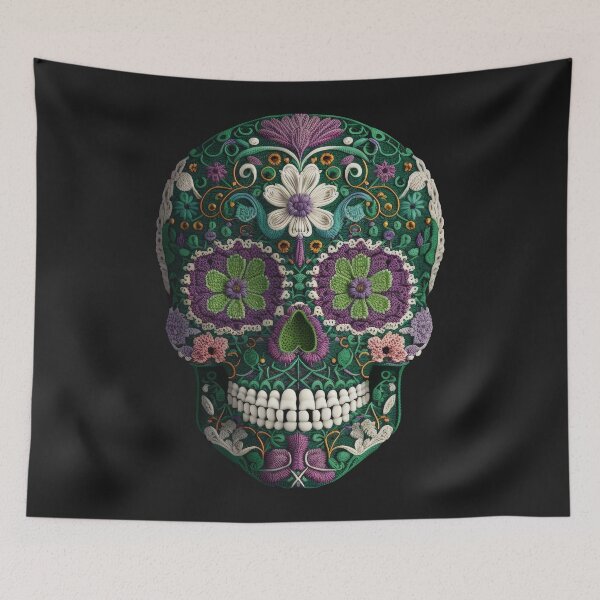 Item preview, Deluxe design made of embroidery skull textile Day of the Dead, Dia de los Muertos designed and sold by Tio-Tecun.