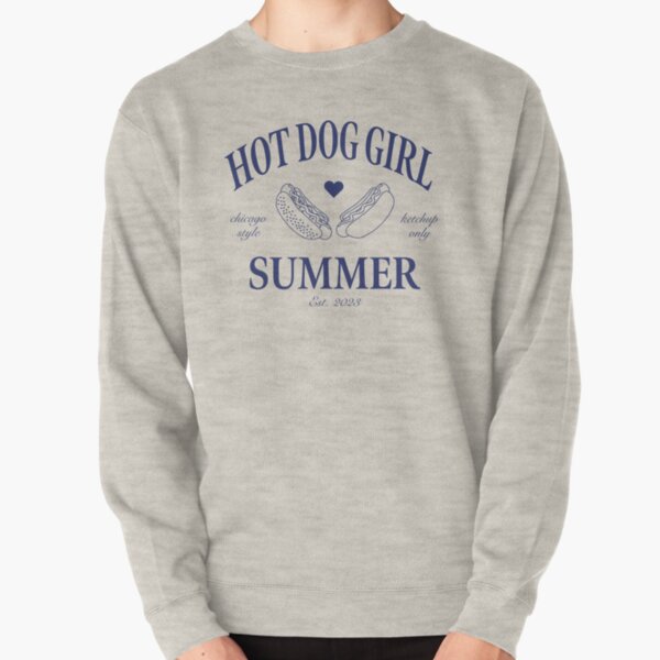 Hot Dog Girl Summer Chicago Style Blue Outline Pullover Sweatshirt