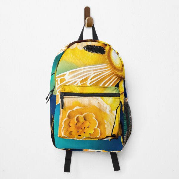 Item preview, Gold bumble bee with yellow flower with blue designed and sold by Inktown.