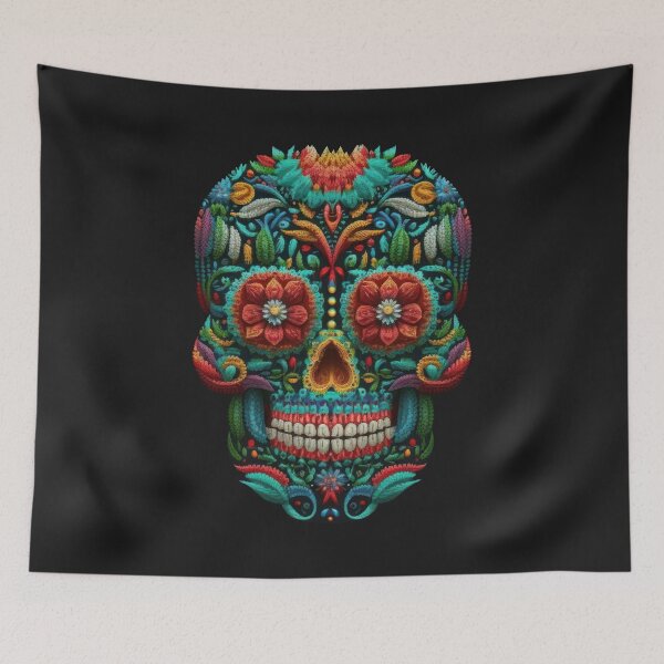 Item preview, Deluxe design made of embroidery skull textile Day of the Dead, Dia de los Muertos designed and sold by Tio-Tecun.