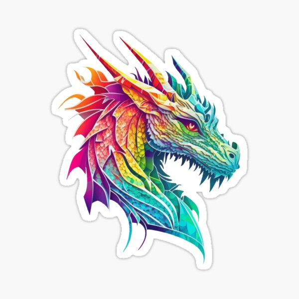 Radiant Majesty: The Geometric Rainbow Dragon Sticker