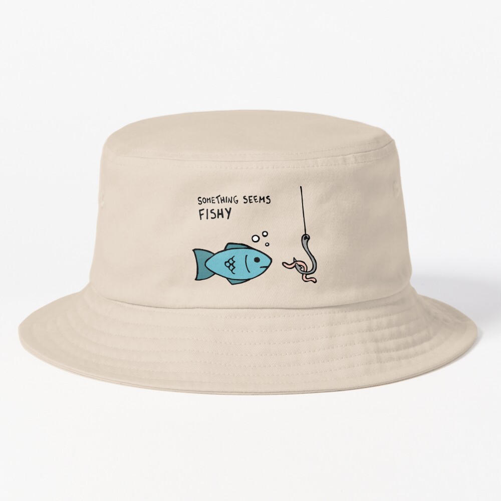 Here Fishy Fishy Fishy Fisherman Mens Bucket Hat by Kings of NY White / Os