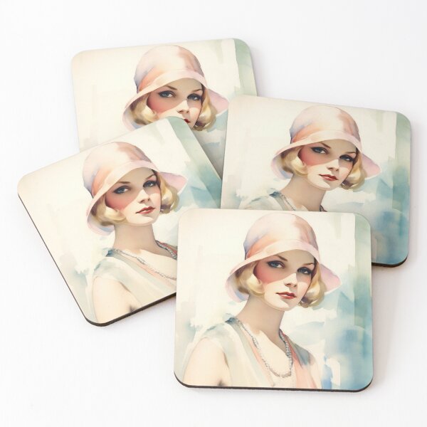Item preview, Gorgeous Vintage 1930s Fashion Lady in Stylish Hat, Watercolor Style designed and sold by LuluLovely.