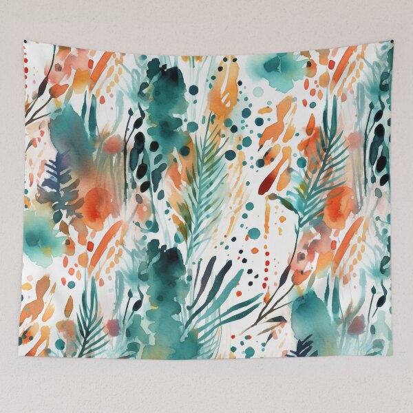 Item preview, Boho abstract animal print turquoise orange pattern designed and sold by DaisyMarroquin.