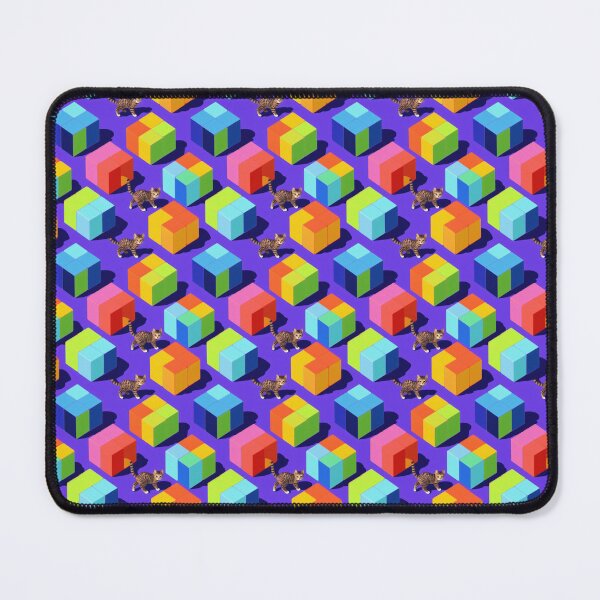 Item preview, Isometric Cubes and Calico Cat Pattern on Blue Background designed and sold by Aaron2610.