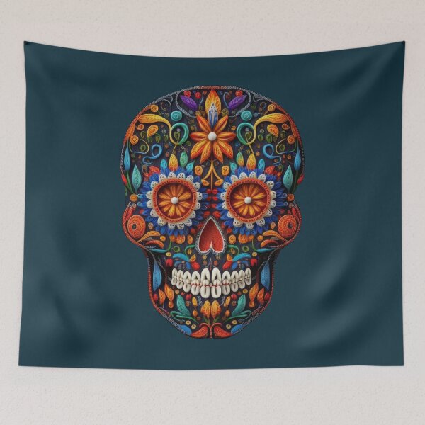 Item preview, Deluxe design made of embroidery skull textile Day of the Dead, Dia de los Muertos designed and sold by Tio-Tecun.