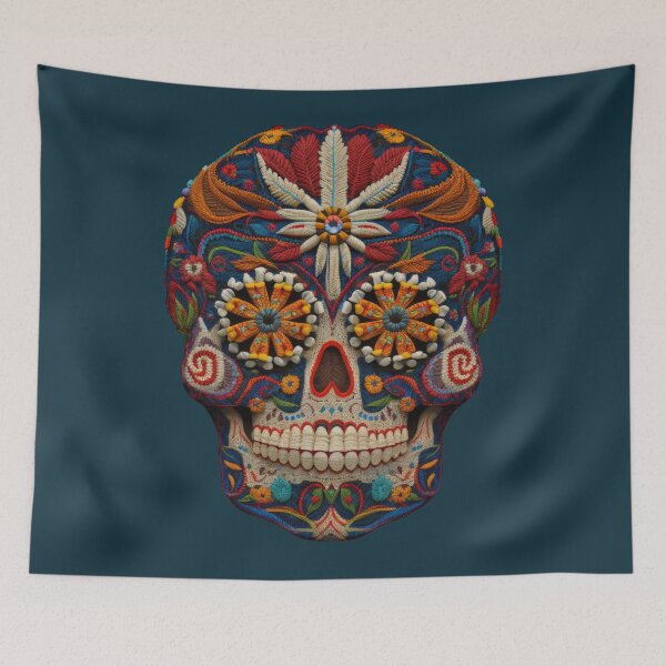 Item preview, Deluxe design made of embroidery skull textile Day of the Dead, Dia de los Muertos designed and sold by Tio-Tecun.