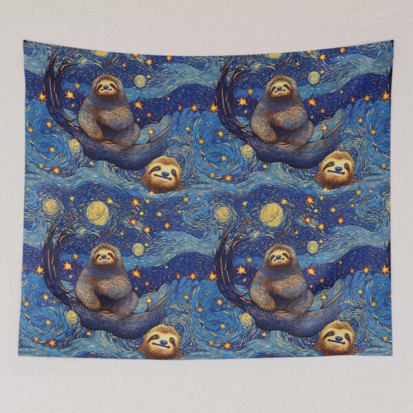 Item preview, Starry night of happy sloths designed and sold by Viking-Samurai.