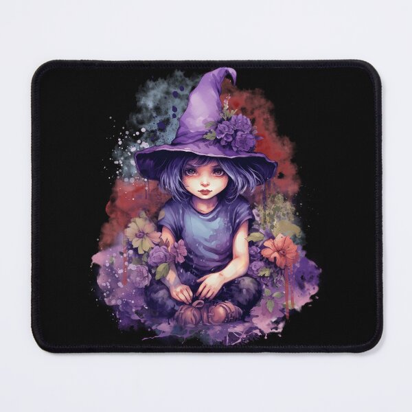 Item preview, Magical Purple Baby Girl Witch Surrounded by Flowers in a Whimsical Watercolor Painting designed and sold by Astarteea.
