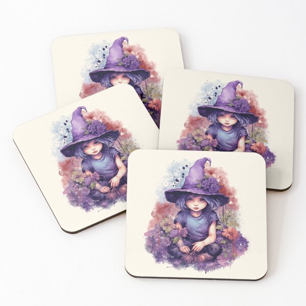Item preview, Magical Purple Baby Girl Witch Surrounded by Flowers in a Whimsical Watercolor Painting designed and sold by Astarteea.