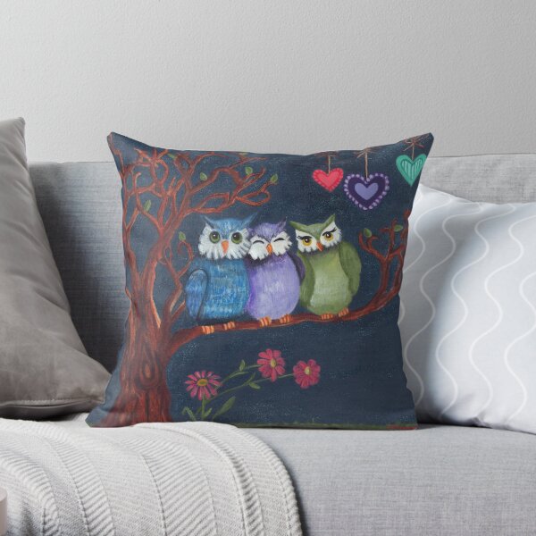 Whimsical Owls - Basking in the Midnight Sparkle Throw Pillow