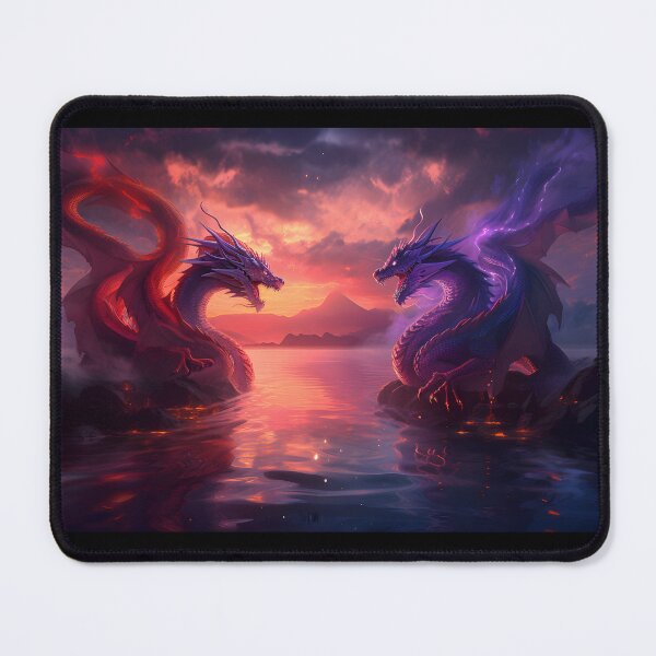 Item preview, Majestic Dragons: Fiery Red and Enchanting Purple in a Scenic Sunset designed and sold by Nange and Gabe.