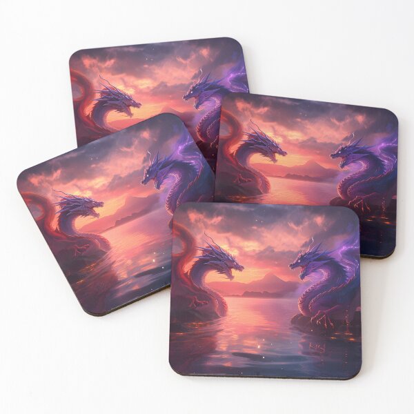 Item preview, Majestic Dragons: Fiery Red and Enchanting Purple in a Scenic Sunset designed and sold by Nange and Gabe.