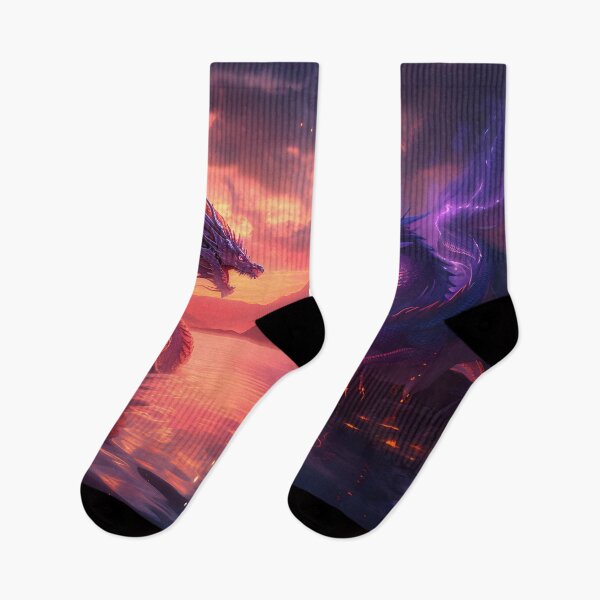 Item preview, Majestic Dragons: Fiery Red and Enchanting Purple in a Scenic Sunset designed and sold by Nange and Gabe.