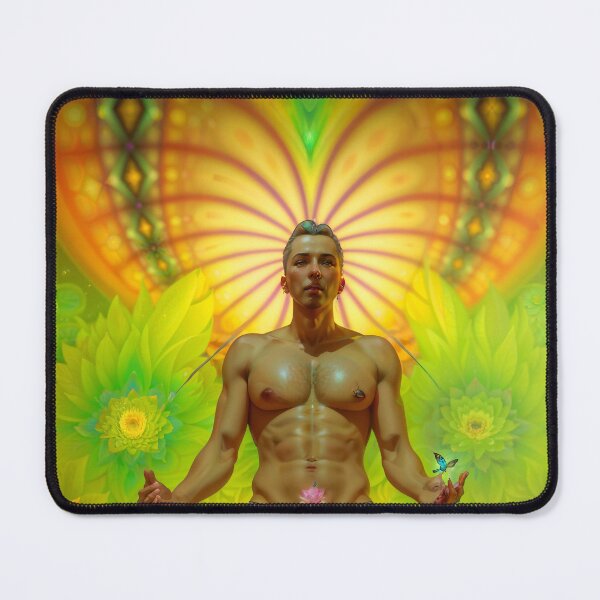 Item preview, lotus position with a psychedelic butterfly background designed and sold by vortexvisuals.