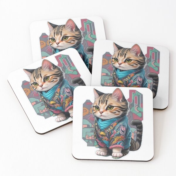 Item preview, Adorable kimono-clad cat radiating stylish charm stickers and more. designed and sold by mefirefire.