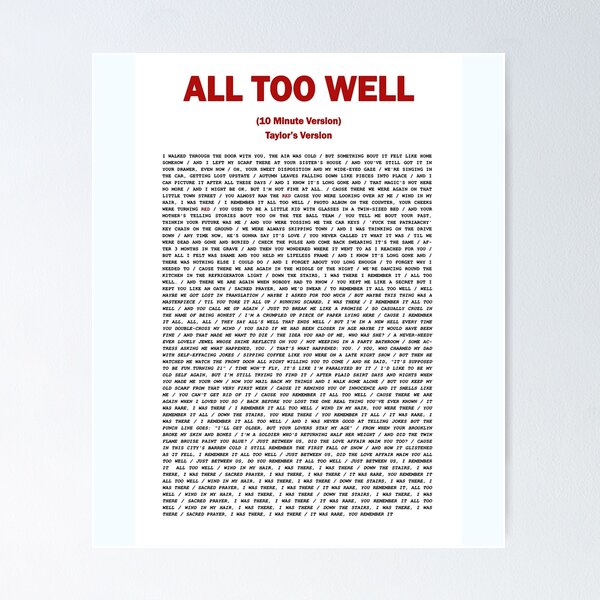 Item preview, All Too Well Lyrics-Taylor's Version-Ten Minute Version designed and sold by leoerickson.