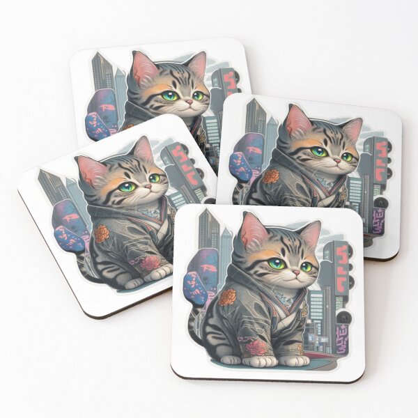 Item preview, Adorable kimono-clad cat radiating stylish charm stickers and more. designed and sold by mefirefire.