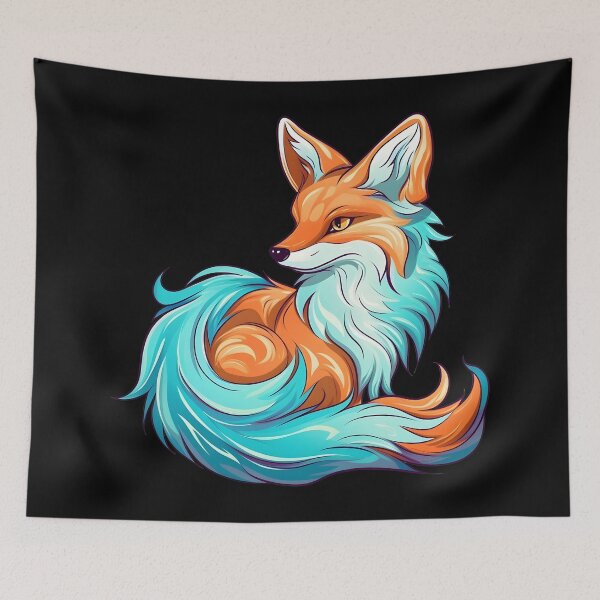 Item preview, Whimsical fluffy red fox with cyan fur designed and sold by Clearmind-Arts.