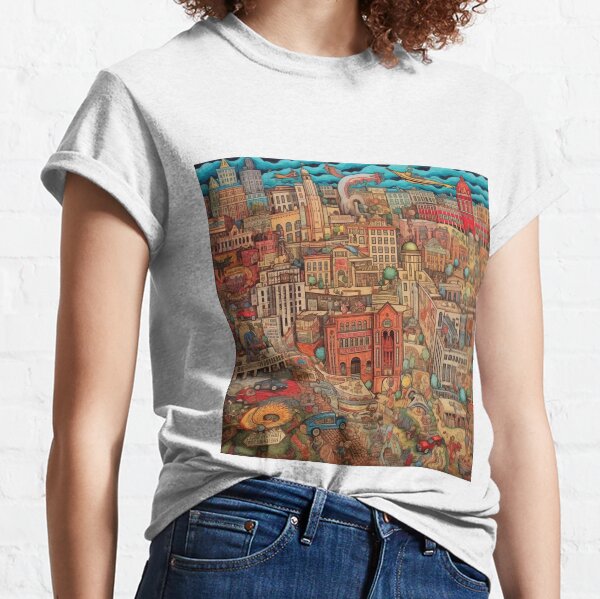 Urban Folk Art Cityscape Classic T-Shirt