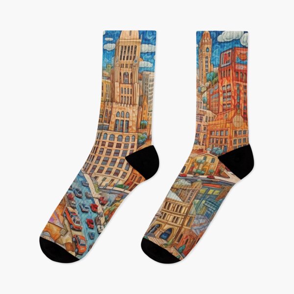 Item preview, Road Through Urban Folk Art Cityscape designed and sold by EpicFoxArt.