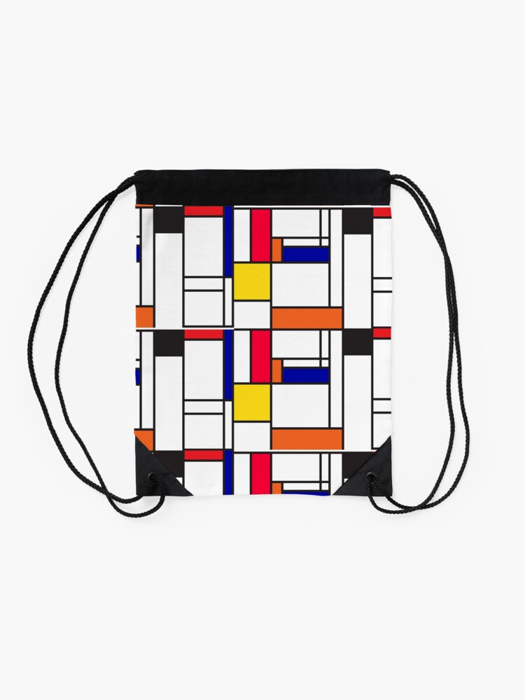 Alternate view of Mondrian inspired pattern maze Drawstring Bag