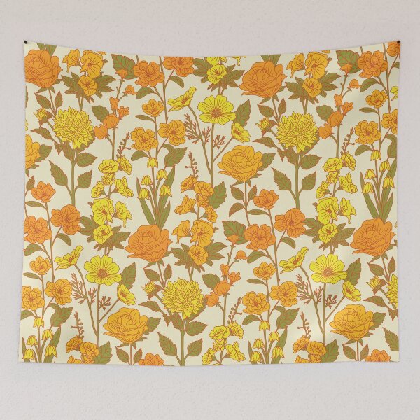 Item preview, Yellow Vintage-Inspired 70s Floral Cottage Garden designed and sold by somecallmebeth.