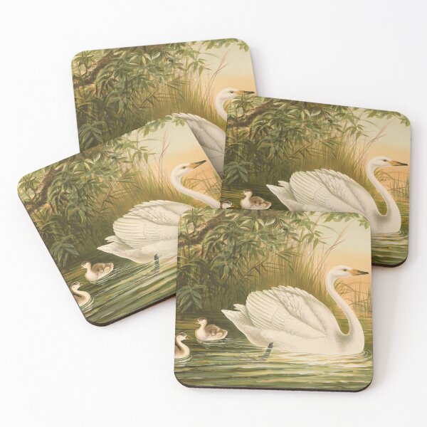 Item preview, Vintage Swan with babies Antique Nursery Art Bird  designed and sold by ElegantCat.