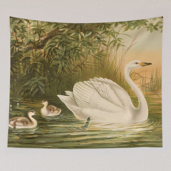 Item preview, Vintage Swan with babies Antique Nursery Art Bird  designed and sold by ElegantCat.