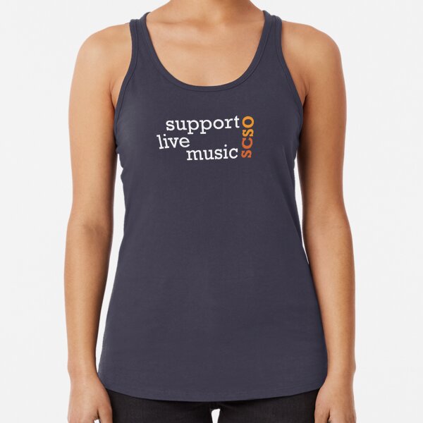 Support Live Music: SCSO (white) Racerback Tank Top