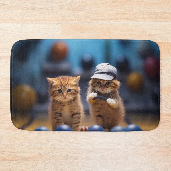 Item preview, Cute little ginger kitten playing with toy balls on wooden floor. designed and sold by aiphotosart.