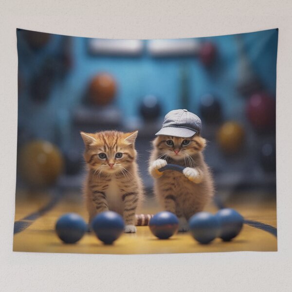 Item preview, Cute little ginger kitten playing with toy balls on wooden floor. designed and sold by aiphotosart.