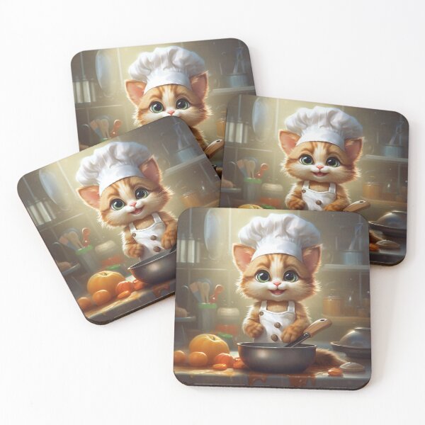 Item preview, Cute ginger cat in chef hat and apron cooking in the kitchen. designed and sold by aiphotosart.