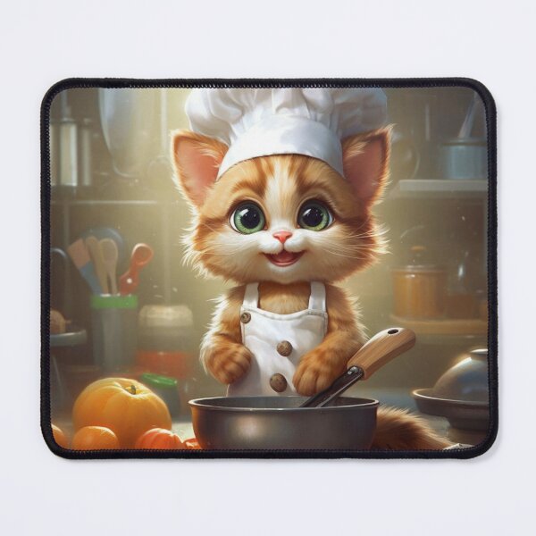 Item preview, Cute ginger cat in chef hat and apron cooking in the kitchen. designed and sold by aiphotosart.
