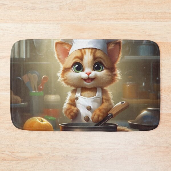 Item preview, Cute ginger cat in chef hat and apron cooking in the kitchen. designed and sold by aiphotosart.