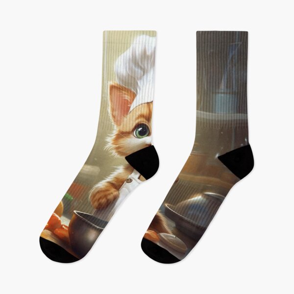 Item preview, Cute ginger cat in chef hat and apron cooking in the kitchen. designed and sold by aiphotosart.