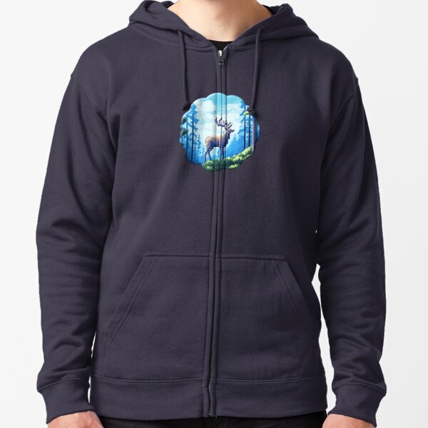 Into the Pixel Woods: Deer in the Forest Zipped Hoodie