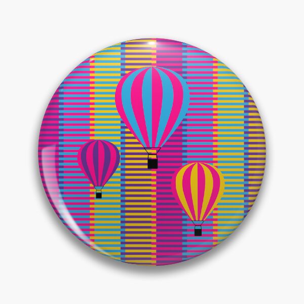 Retro Sky High: Pop Art Hot Air Balloon Striped Pattern Pin