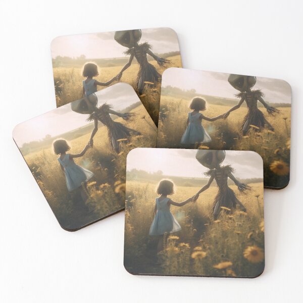 Item preview, Little Child with Alien Extraterrestrial in Field of Wildflowers designed and sold by ShortGreyArt.