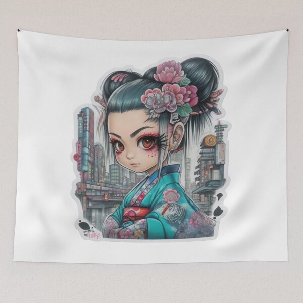 Item preview, Adorable kimono-clad girl radiating stylish charm stickers and more. designed and sold by mefirefire.