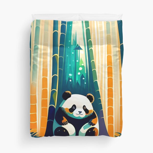 Cute Panda In Bamboo Forest Duvet Cover