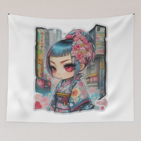 Item preview, Adorable kimono-clad girl radiating stylish charm stickers and more. designed and sold by mefirefire.