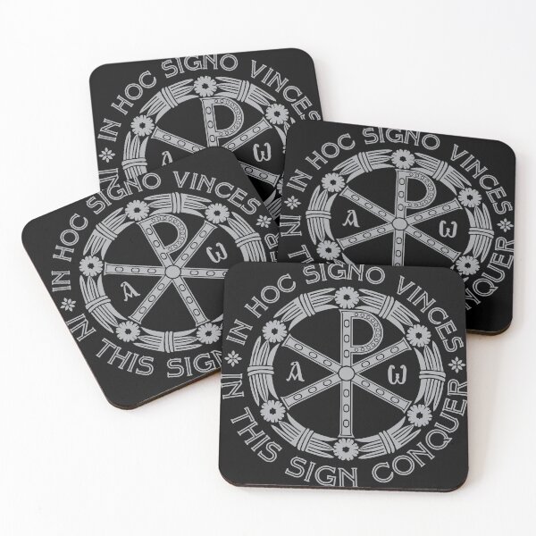 Item preview, In Hoc Signo Vinces | En este signo conquistar | Chi Rho | gris sobre negro designed and sold by EkromDesigns.