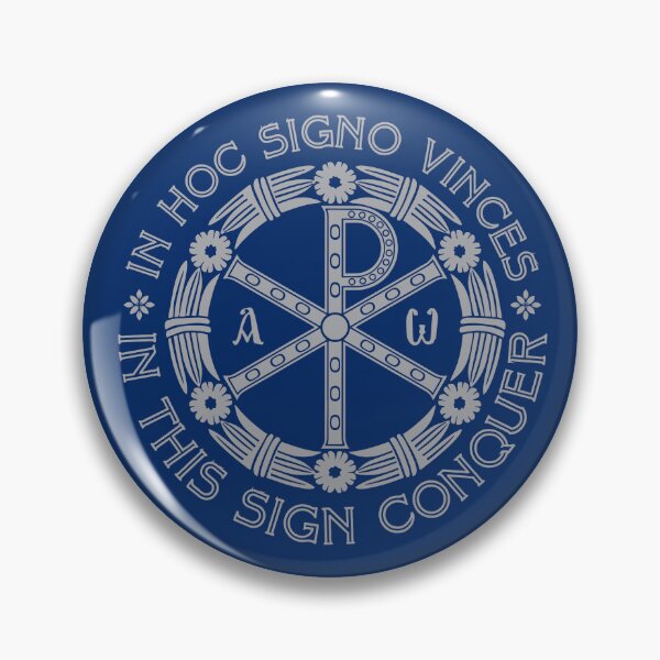 Item preview, In Hoc Signo Vinces | In this Sign Conquer | Chi Rho | Grey on Blue designed and sold by EkromDesigns.