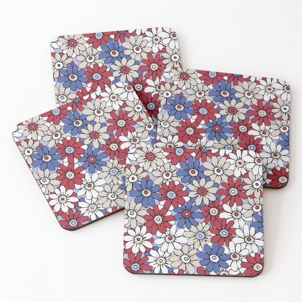 Item preview, Red white and blue hand drawn daisy floral designed and sold by FrancesPoff.