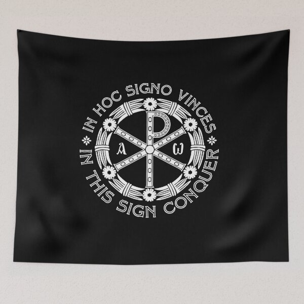 Item preview, In Hoc Signo Vinces | In this Sign Conquer | Chi Rho | White on Black designed and sold by EkromDesigns.