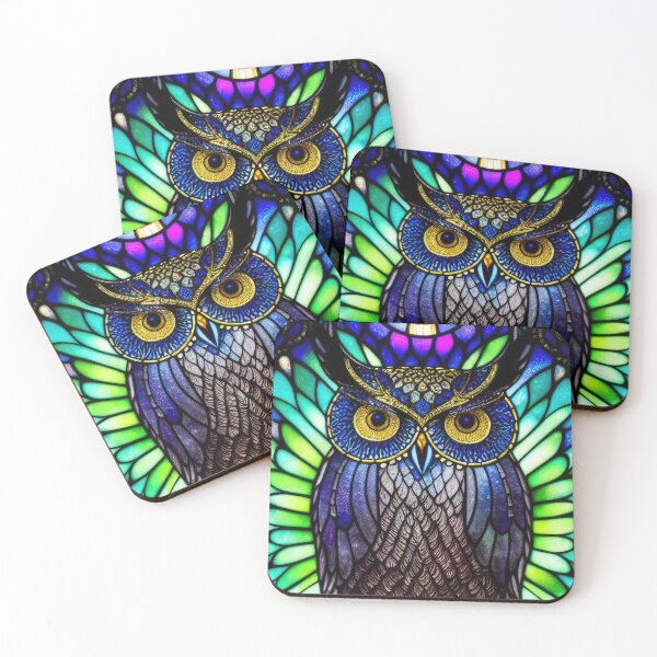 Item preview, Stained glass owl digital artwork wall art home decor designed and sold by Midnight-Hour.