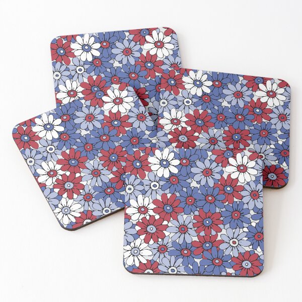 Item preview, Red white and blue hand drawn daisy floral designed and sold by FrancesPoff.